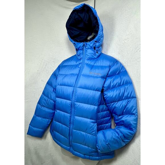 COLUMBIA Omni-Heat Down Jacket Sz Small Ski Coat Water Resistant Hooded Blue - Picture 3 of 11
